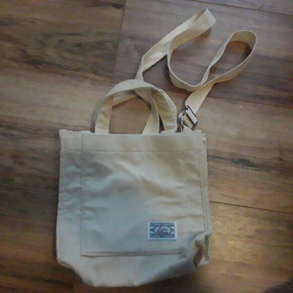 Letu beige corduroy tote bag w/front pocket,snap closure main compartment - Picture 2 of 4